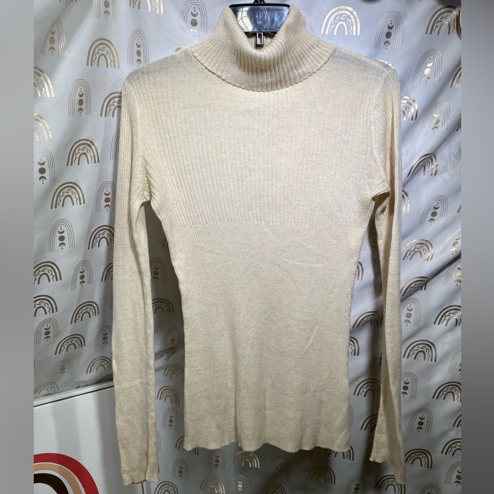 Love By Design Beige Ribbed Turtleneck Top